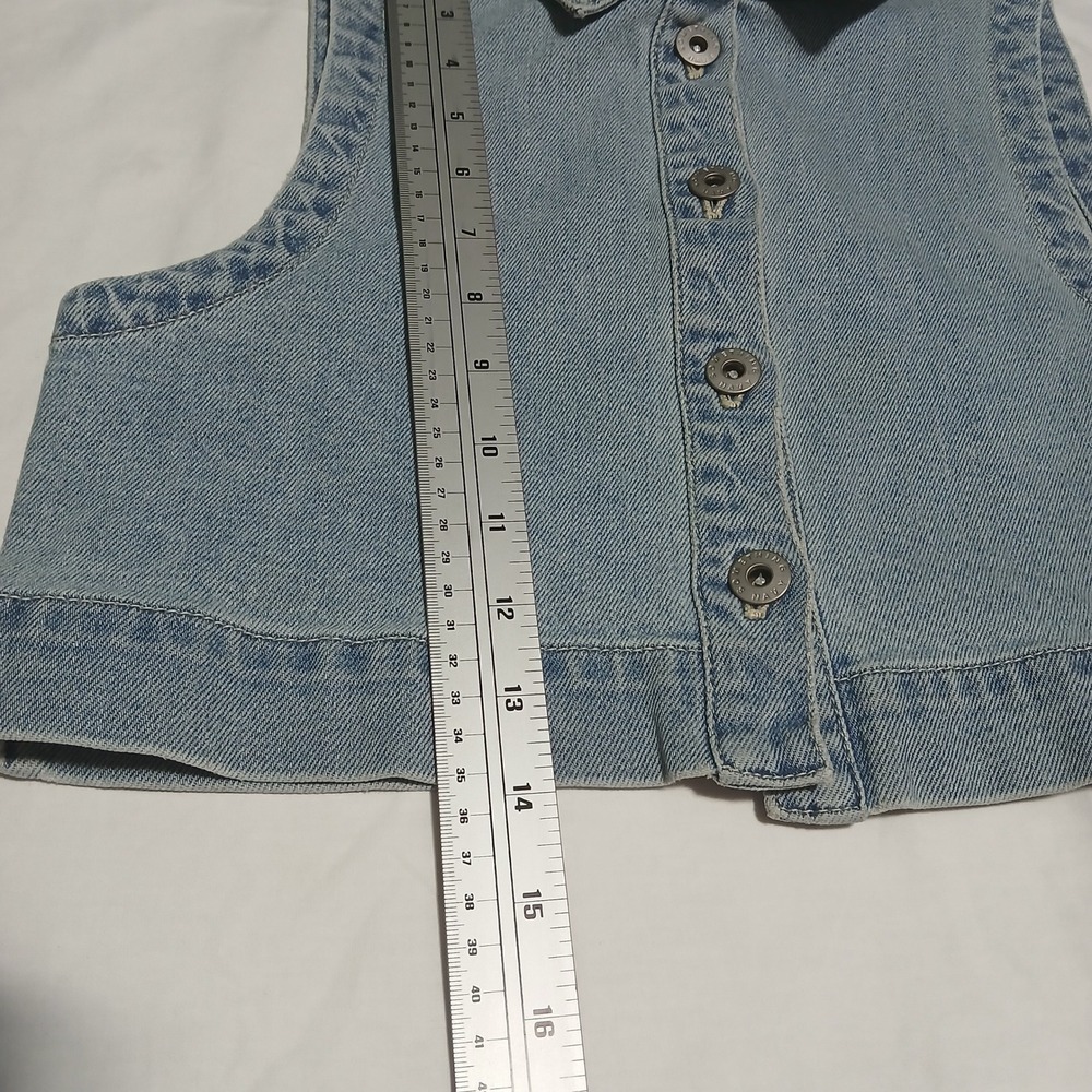 Something Navy Denim Vest XS Sleeveless Button Down‎ Cropped Light Wash - Picture 6 of 6